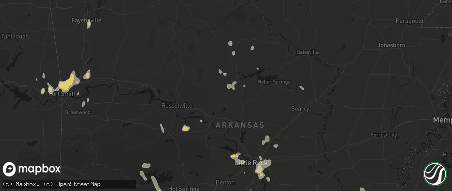 Hail map in Center Ridge, AR on July 6, 2026