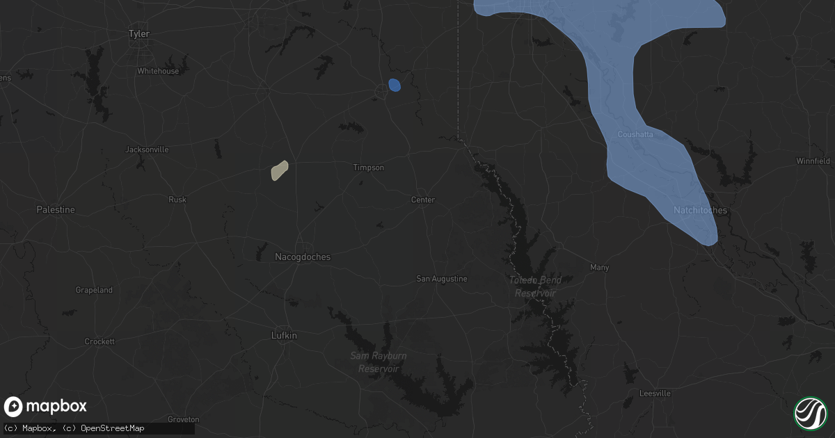 Hail map in Center, TX on July 6, 2026