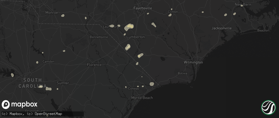 Hail map in Cerro Gordo, NC on July 6, 2026