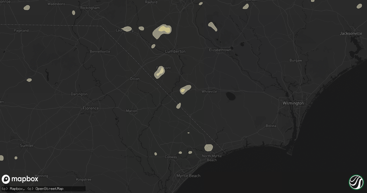 Hail map in Cerro Gordo, NC on July 6, 2026