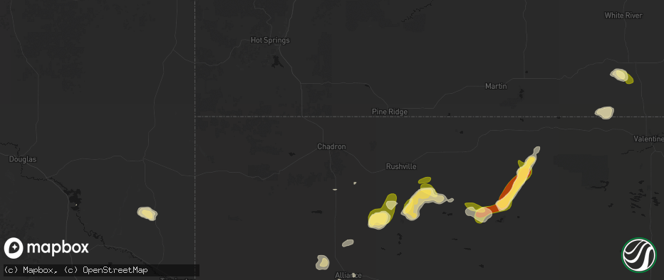 Hail map in Chadron, NE on July 6, 2026