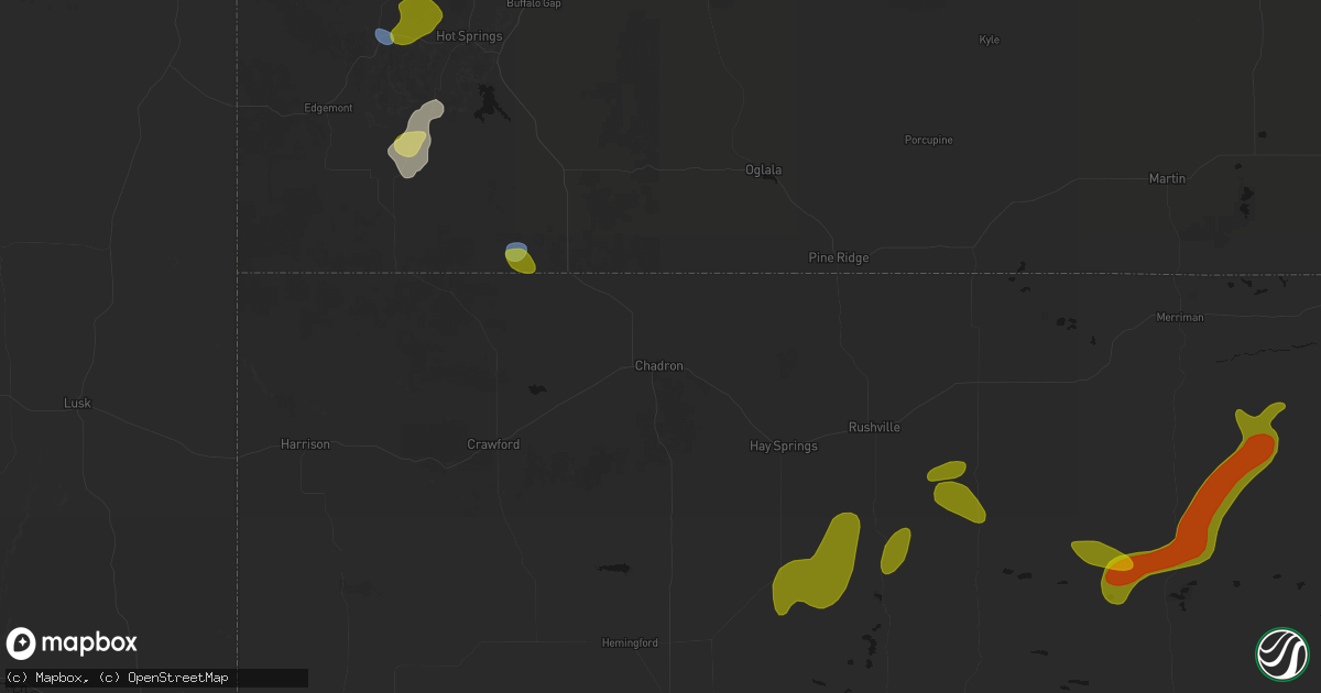 Hail map in Chadron, NE on July 6, 2026