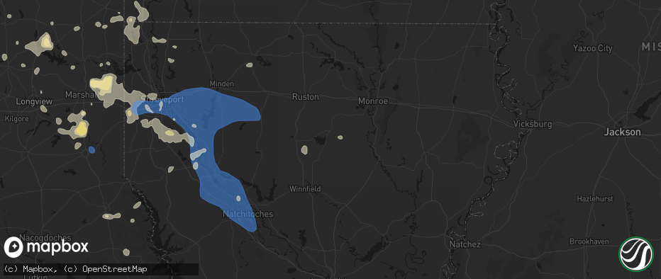 Hail map in Chatham, LA on July 6, 2026