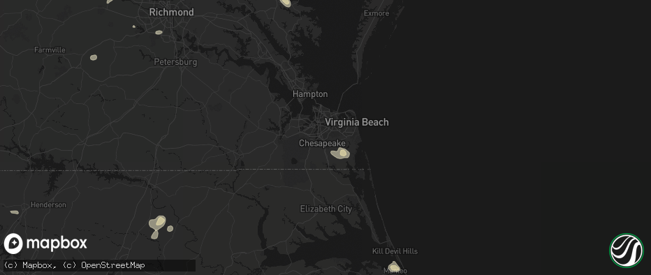 Hail map in Chesapeake, VA on July 6, 2026