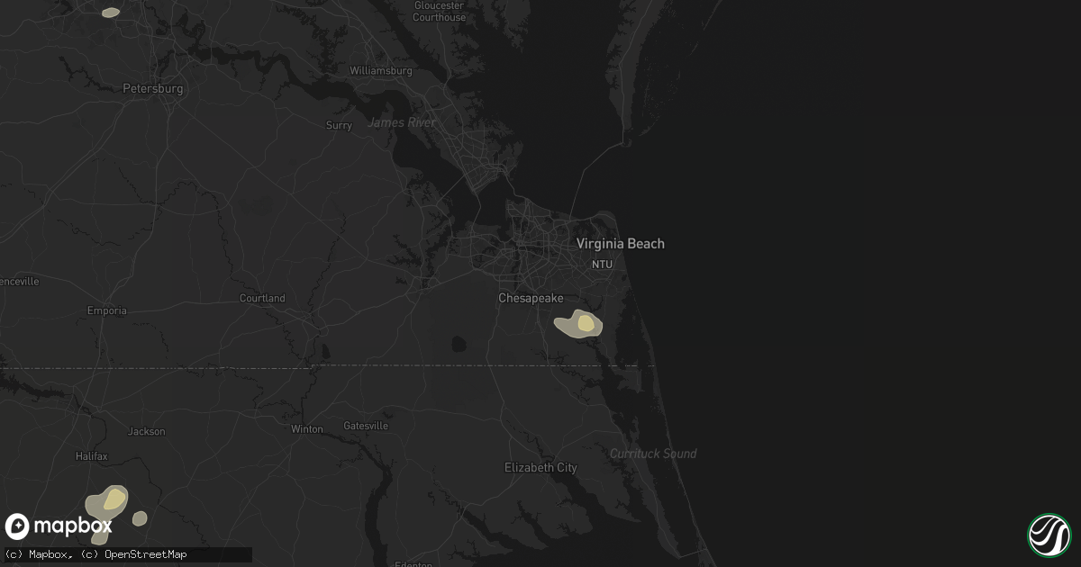 Hail map in Chesapeake, VA on July 6, 2026