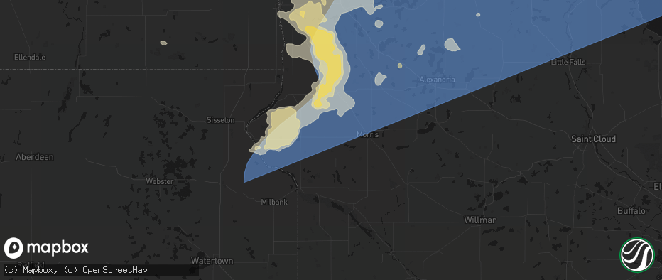 Hail map in Chokio, MN on July 6, 2026