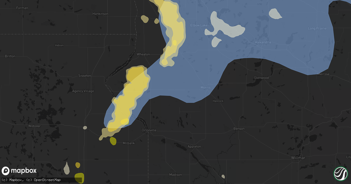 Hail map in Chokio, MN on July 6, 2026