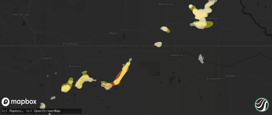 Hail map in Cody, NE on July 6, 2026