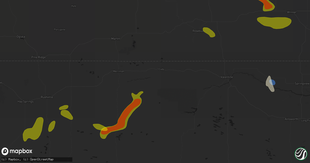 Hail map in Cody, NE on July 6, 2026