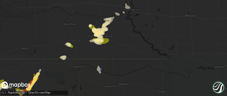 Hail map in Colome, SD on July 6, 2026