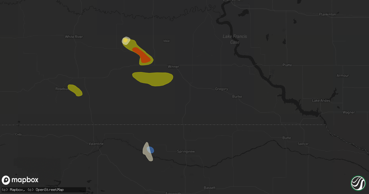 Hail map in Colome, SD on July 6, 2026