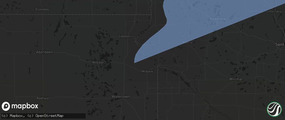 Hail map in Corona, SD on July 6, 2026