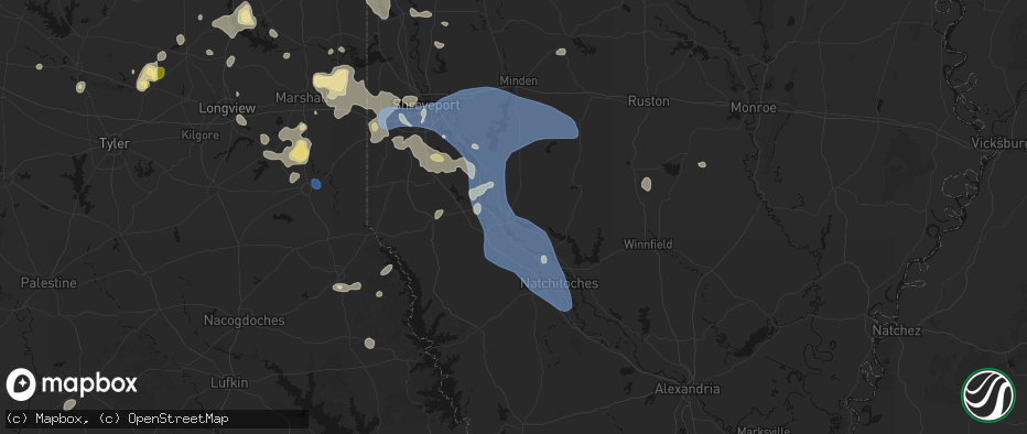 Hail map in Coushatta, LA on July 6, 2026
