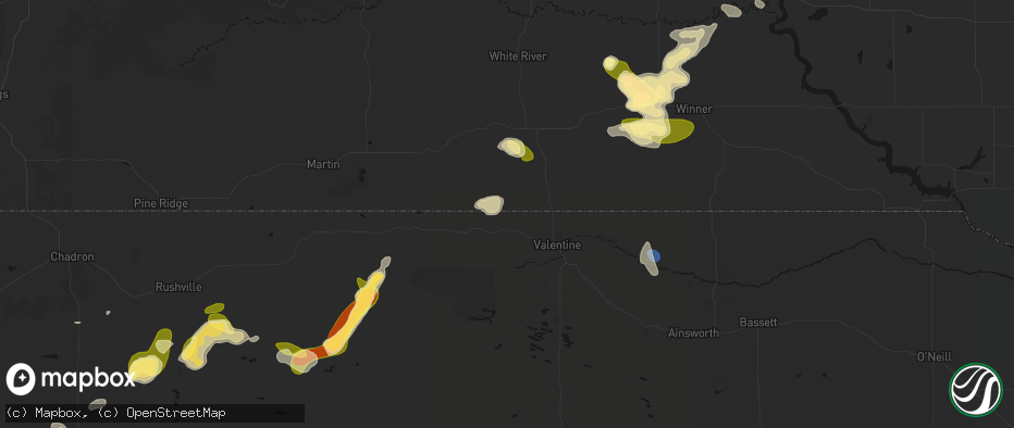 Hail map in Crookston, NE on July 6, 2026