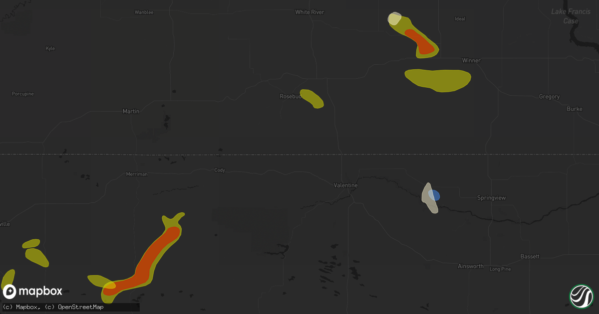 Hail map in Crookston, NE on July 6, 2026