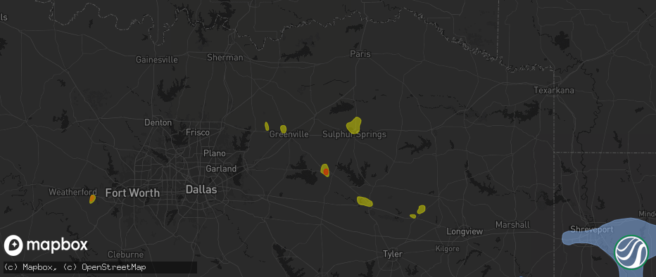 Hail map in Cumby, TX on July 6, 2026