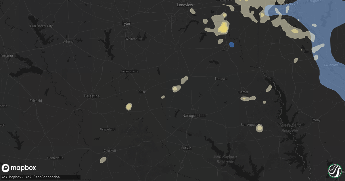 Hail map in Cushing, TX on July 6, 2026