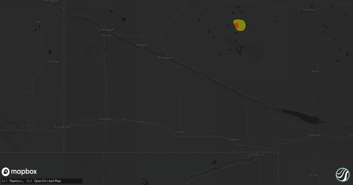 Hail map in Dalton, NE on July 6, 2026