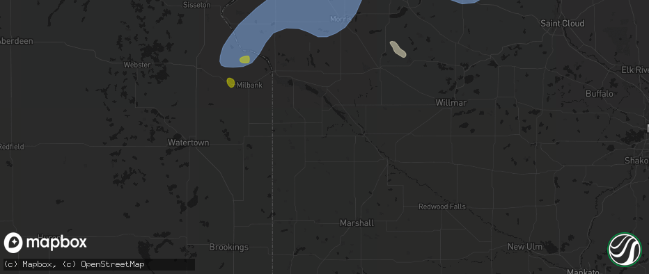 Hail map in Dawson, MN on July 6, 2026