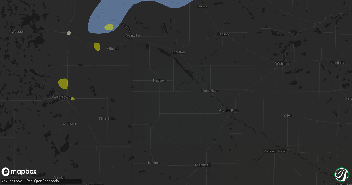 Hail map in Dawson, MN on July 6, 2026