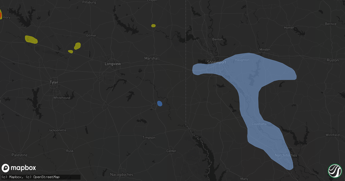 Hail map in De Berry, TX on July 6, 2026