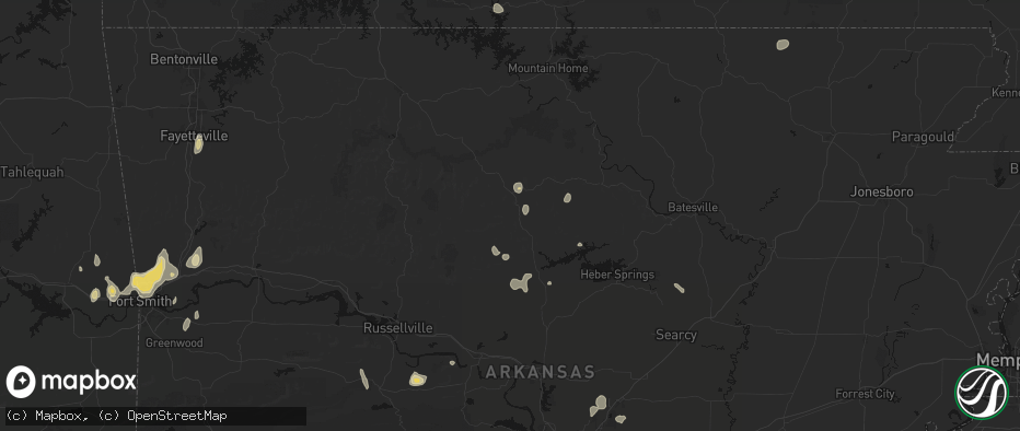 Hail map in Dennard, AR on July 6, 2026