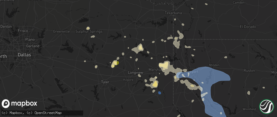 Hail map in Diana, TX on July 6, 2026