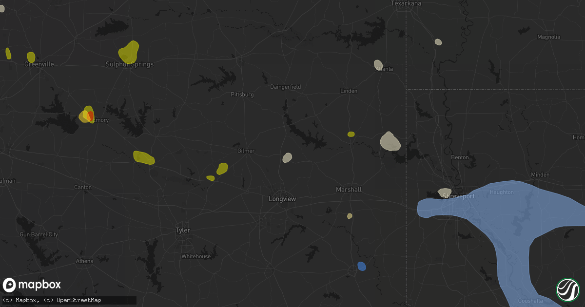 Hail map in Diana, TX on July 6, 2026