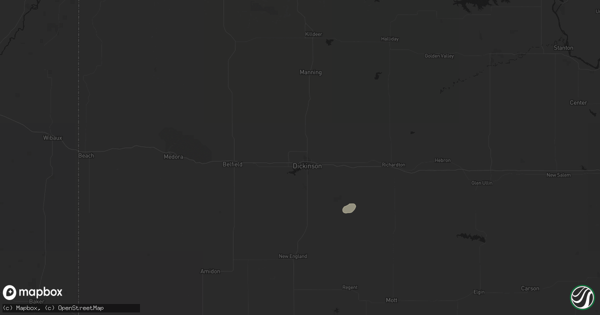Hail map in Dickinson, ND on July 6, 2026