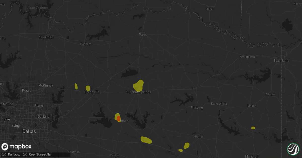Hail map in Dike, TX on July 6, 2026