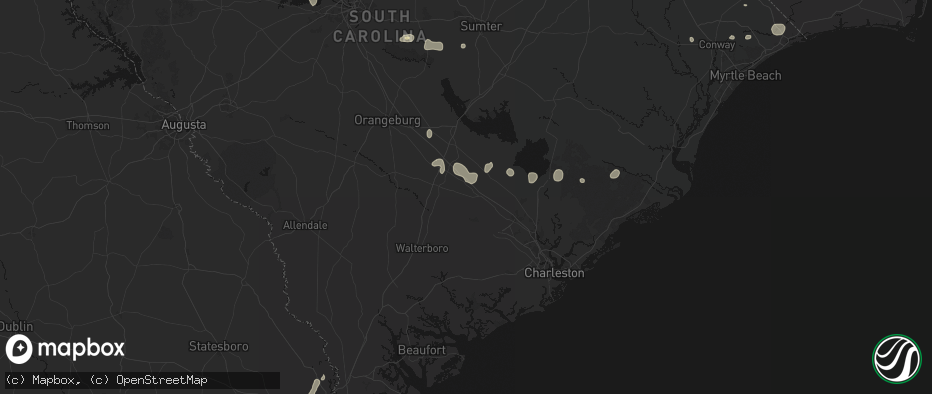 Hail map in Dorchester, SC on July 6, 2026