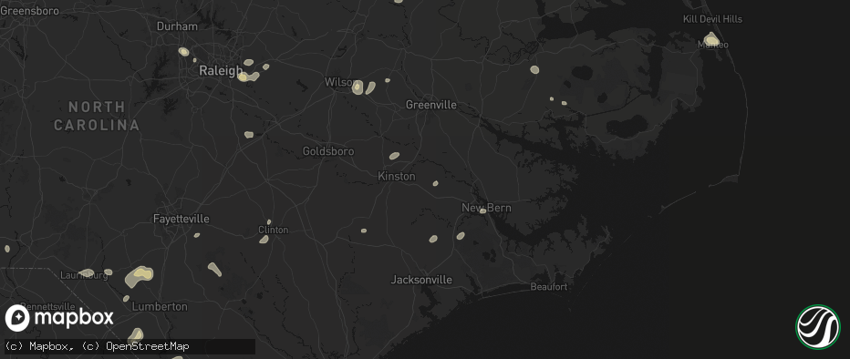 Hail map in Dover, NC on July 6, 2026