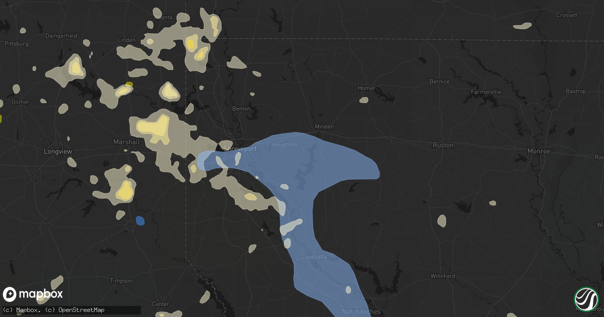 Hail map in Doyline, LA on July 6, 2026