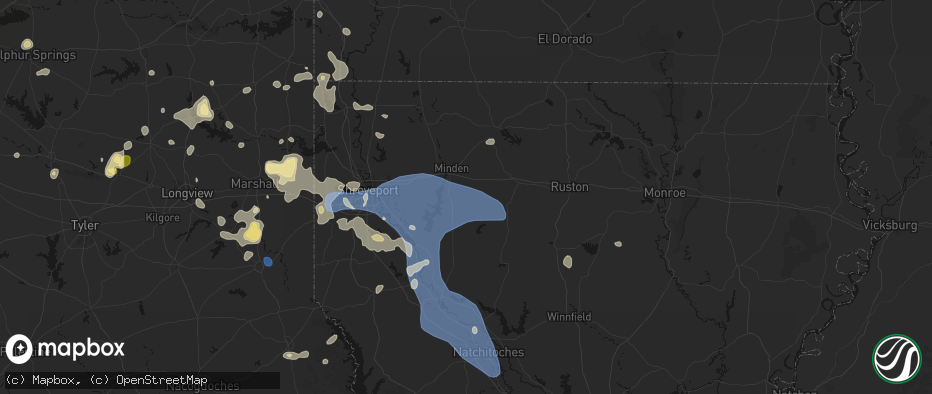 Hail map in Dubberly, LA on July 6, 2026