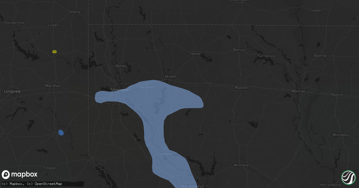 Hail map in Dubberly, LA on July 6, 2026