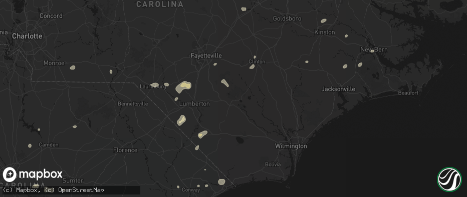 Hail map in Elizabethtown, NC on July 6, 2026