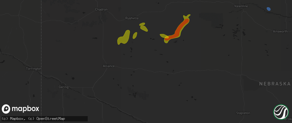Hail map in Ellsworth, NE on July 6, 2026