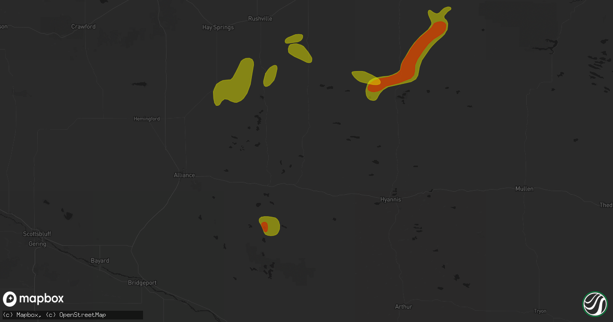 Hail map in Ellsworth, NE on July 6, 2026