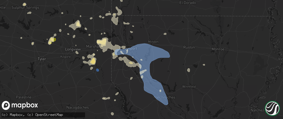 Hail map in Elm Grove, LA on July 6, 2026