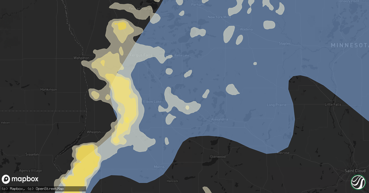 Hail map in Evansville, MN on July 6, 2026