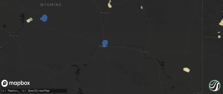 Hail map in Evansville, WY on July 6, 2026