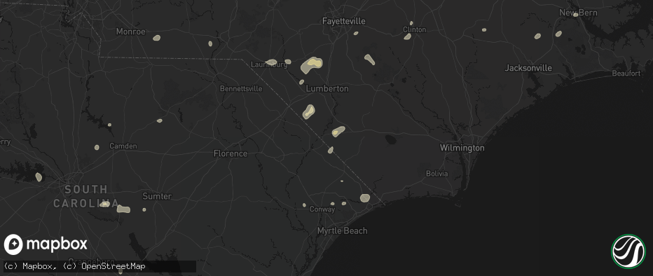 Hail map in Fair Bluff, NC on July 6, 2026
