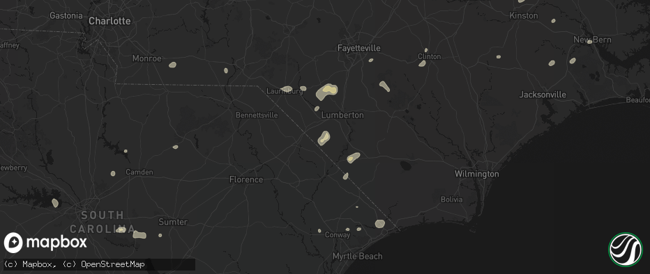 Hail map in Fairmont, NC on July 6, 2026