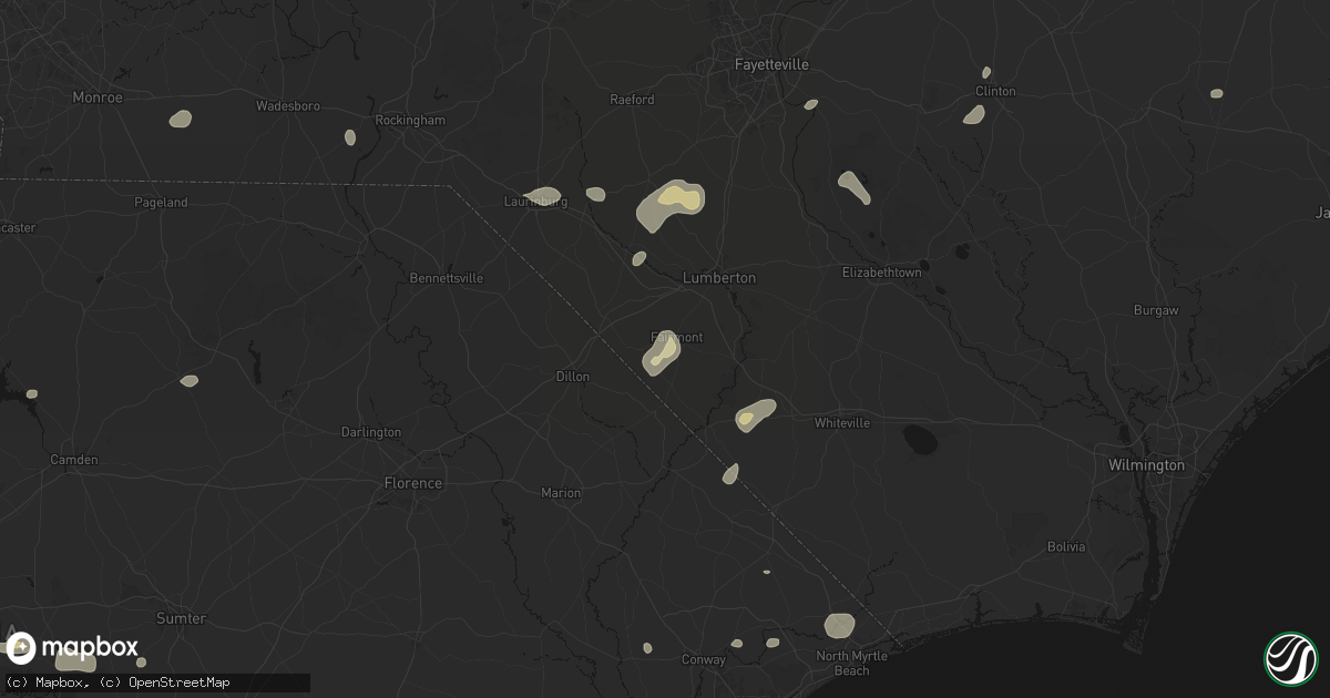 Hail map in Fairmont, NC on July 6, 2026