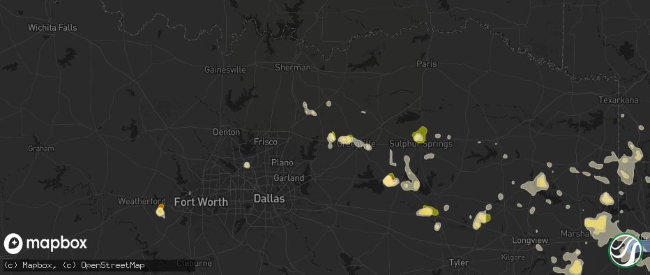 Hail map in Farmersville, TX on July 6, 2026