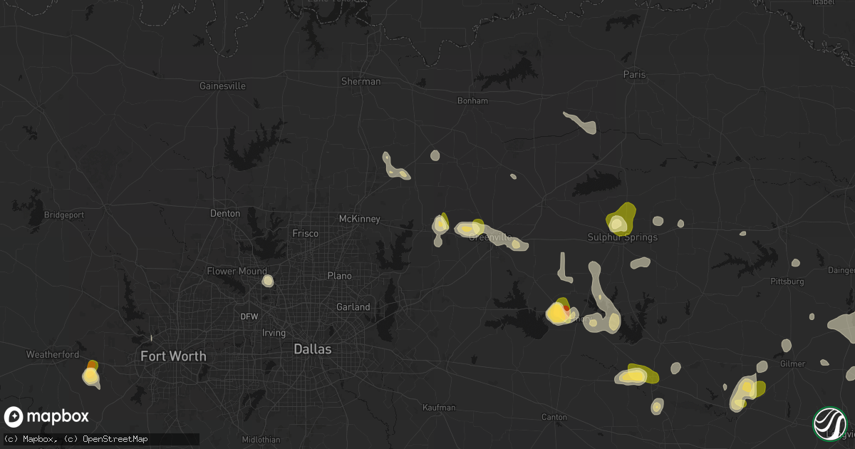 Hail map in Farmersville, TX on July 6, 2026