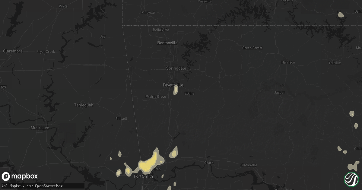 Hail map in Fayetteville, AR on July 6, 2026