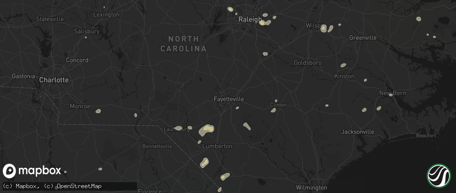 Hail map in Fayetteville, NC on July 6, 2026