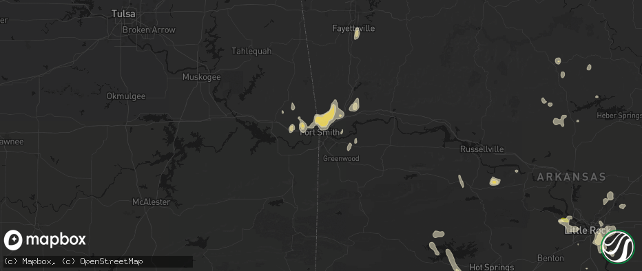 Hail map in Fort Smith, AR on July 6, 2026