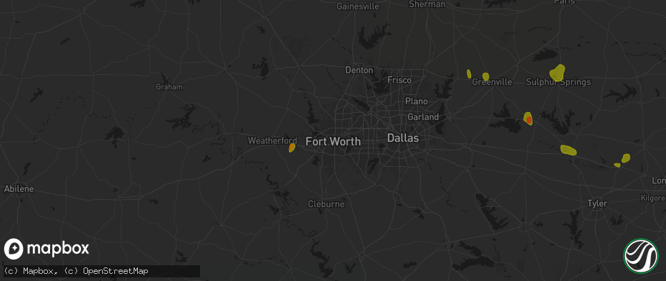 Hail map in Fort Worth, TX on July 6, 2026